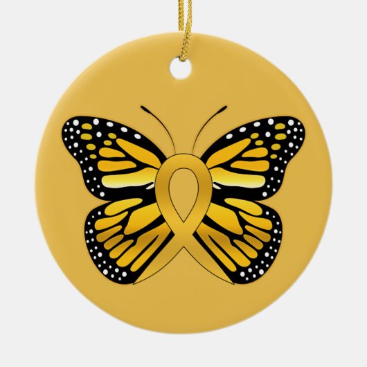 Bewustmakingslint voor kinderkanker Boterfly Keramisch Ornament (Voorkant)