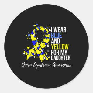 Bewustzijn van het Blue and Yellow Ribbon Down Syn Ronde Sticker