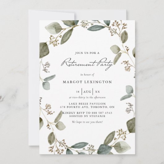 bezaaide eucalyptus krans pensionering partij kaart (Voorkant)