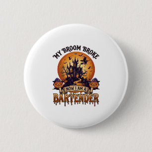 Bezem Bracht Bartender Halloween Spokenhuis Heks Ronde Button 5,7 Cm