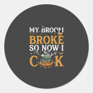 Bezem Bracht Halloween Ketel Schedels Zwarte Kat_1 Ronde Sticker