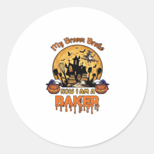 Bezem Gebroken Bakker Halloween Heks Chef Pompoen_ Ronde Sticker