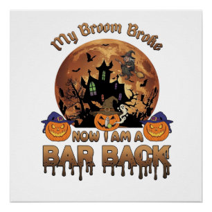 Bezem Gebroken Bar Achter Halloween Spokenhuis Hek Perfect Poster
