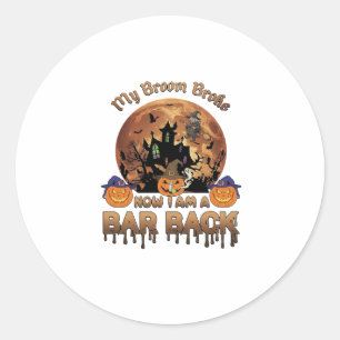 Bezem Gebroken Bar Achter Halloween Spokenhuis Hek Ronde Sticker