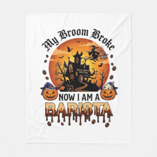 Bezem Gebroken Barista Halloween Heks Koffie Pompo Fleece Deken