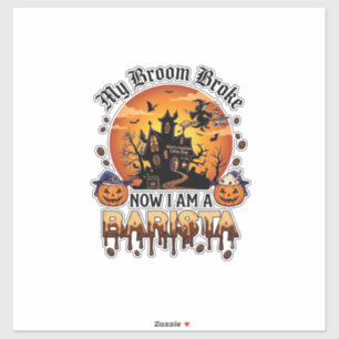 Bezem Gebroken Barista Halloween Heks Koffie Pompo Sticker