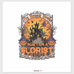 Bezem Gebroken Bloemist Halloween Heks Pompoen Spo Sticker