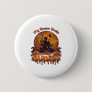 Bezem Gebroken Boer Halloween Heks Spookhuis P Ronde Button 5,7 Cm