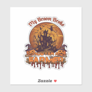 Bezem Gebroken Boer Halloween Heks Spookhuis P Sticker