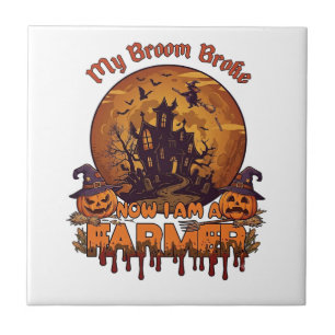 Bezem Gebroken Boer Halloween Heks Spookhuis P Tegeltje