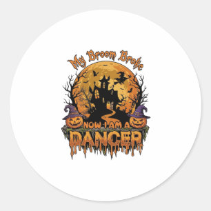 Bezem Gebroken Danser Halloween Spokenhuis Pompoen Ronde Sticker