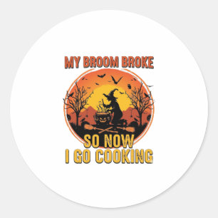 Bezem Gebroken Dus Nu Koken Halloween_1 Ronde Sticker
