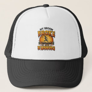 Bezem Gebroken Dus Nu Rennen Halloween Heks Maan_1 Trucker Pet
