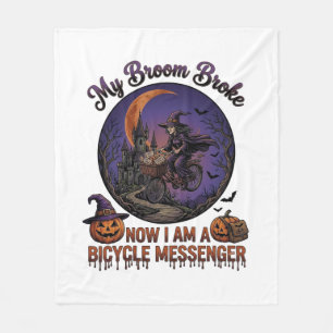 Bezem Gebroken Fiets Koerier Heks Halloween Maan Fleece Deken