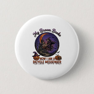 Bezem Gebroken Fiets Koerier Heks Halloween Maan Ronde Button 5,7 Cm