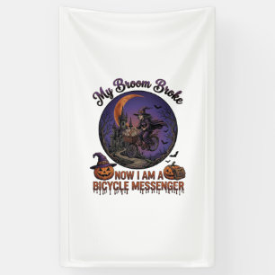 Bezem Gebroken Fiets Koerier Heks Halloween Maan Spandoek