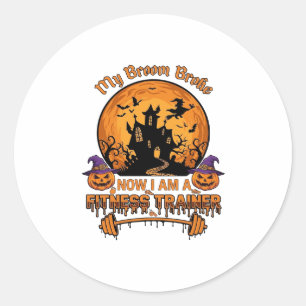 Bezem Gebroken Halloween Fitness Trainer Hekserij  Ronde Sticker