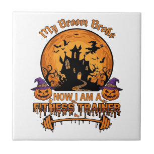 Bezem Gebroken Halloween Fitness Trainer Hekserij  Tegeltje