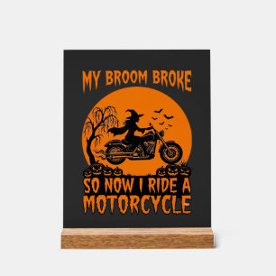 Bezem Gebroken Halloween Heks Motorfiets Vleermuiz Acryl Bord