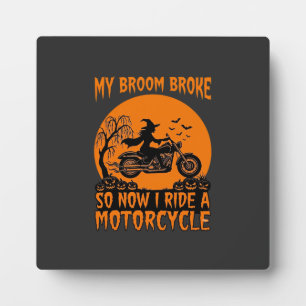 Bezem Gebroken Halloween Heks Motorfiets Vleermuiz Fotoplaat