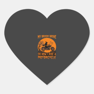 Bezem Gebroken Halloween Heks Motorfiets Vleermuiz Hart Sticker