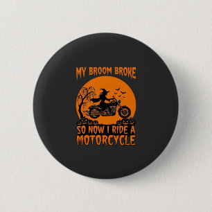 Bezem Gebroken Halloween Heks Motorfiets Vleermuiz Ronde Button 5,7 Cm