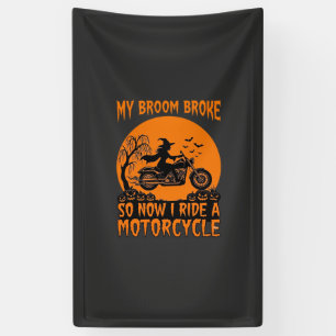 Bezem Gebroken Halloween Heks Motorfiets Vleermuiz Spandoek