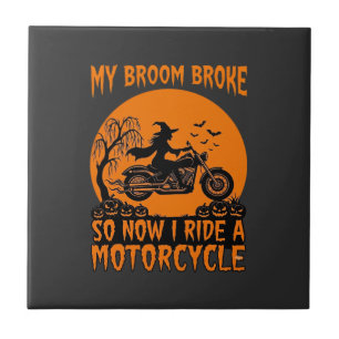 Bezem Gebroken Halloween Heks Motorfiets Vleermuiz Tegeltje