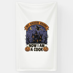 Bezem Gebroken Heks Halloween Kook Puns_1 Spandoek