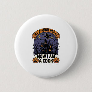 Bezem Gebroken Heks Halloween Kook Straf_1 Ronde Button 5,7 Cm