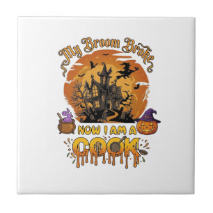 Bezem Gebroken Kok Halloween Spokenhuis Ketel  Tegeltje