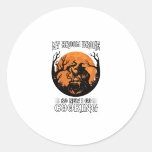 Bezem Gebroken Koken Heksenketel Volle Maan Ronde Sticker