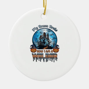 Bezem Gebroken Lasser Heks Fabriek Pompoenen Hallo Keramisch Ornament