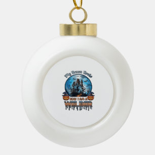 Bezem Gebroken Lasser Heks Fabriek Pompoenen Hallo Keramische Bal Ornament