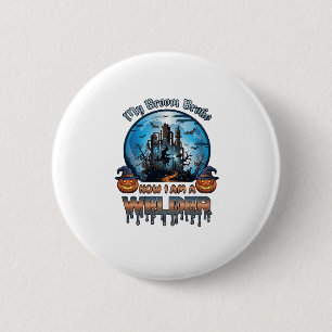 Bezem Gebroken Lasser Heks Fabriek Pompoenen Hallo Ronde Button 5,7 Cm