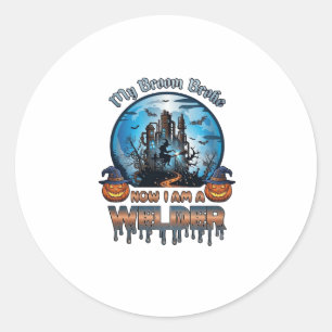 Bezem Gebroken Lasser Heks Fabriek Pompoenen Hallo Ronde Sticker