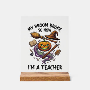 Bezem Gebroken Leraar Halloween Pompoen Heksenhoed Acryl Bord