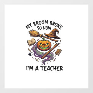 Bezem Gebroken Leraar Halloween Pompoen Heksenhoed Raamsticker