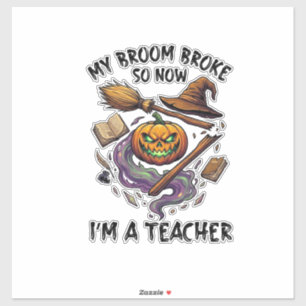 Bezem Gebroken Leraar Halloween Pompoen Heksenhoed Sticker