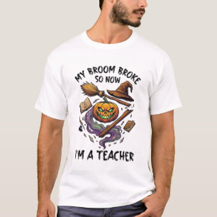 Bezem Gebroken Leraar Halloween Pompoen Heksenhoed T-shirt