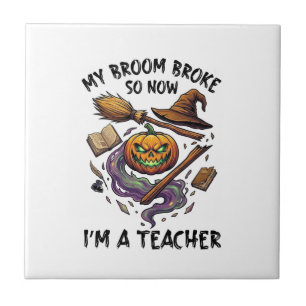 Bezem Gebroken Leraar Halloween Pompoen Heksenhoed Tegeltje