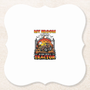 Bezem Gebroken Tractor Halloween Heks Geesten_1 Kartonnen Onderzetters