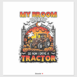 Bezem Gebroken Tractor Halloween Heks Geesten_1 Sticker