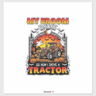 Bezem Gebroken Tractor Halloween Heks Geesten_1 Sticker
