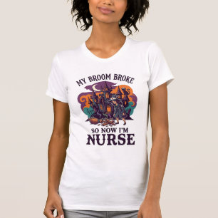 Bezem Gebroken Verpleegster Halloween Heks Spokenh T-shirt