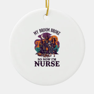 Bezem Gebroken Verpleegster Halloween Heks Spookhu Keramisch Ornament