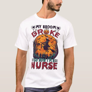 Bezem Gebroken Verpleegster Halloween Heks Vollema T-shirt