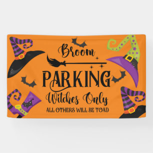 Bezem Parkeer Heksenhoed Vleermuis Halloween Grapp Spandoek