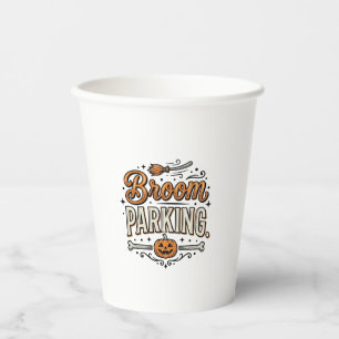Bezem parkeren Halloween Vintage Heks Vector Ontwe Papieren Bekers