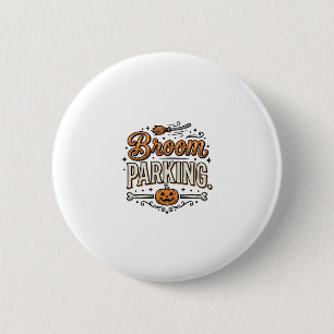 Bezem parkeren Halloween Vintage Heks Vector Ontwe Ronde Button 5,7 Cm